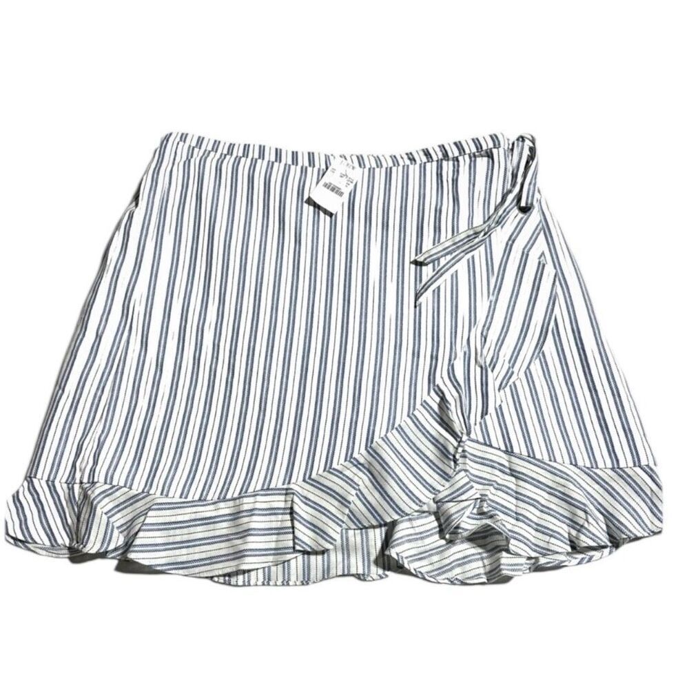J Crew Mercantile Striped  Blue & White Viscose Cotton Ruffle Short Skirt Sz M N